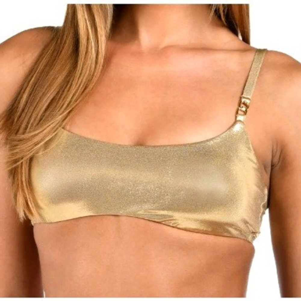 SUNSHINE 79 NWT Women's 12 Metallic Gold Scoop Neck Bralette Bikini Top Glitz